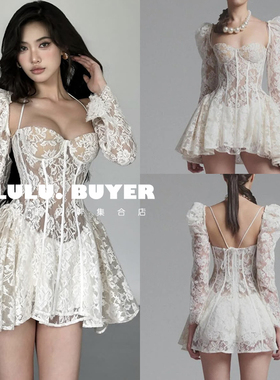 Lve买手店越南正品Ononmade短裙25新款蕾丝方领长袖短款连衣裙女