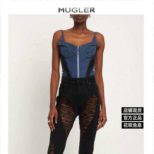 怪品味 Mugler 孟佳同款拼接撞色束腰胸衣吊带背心连身上衣
