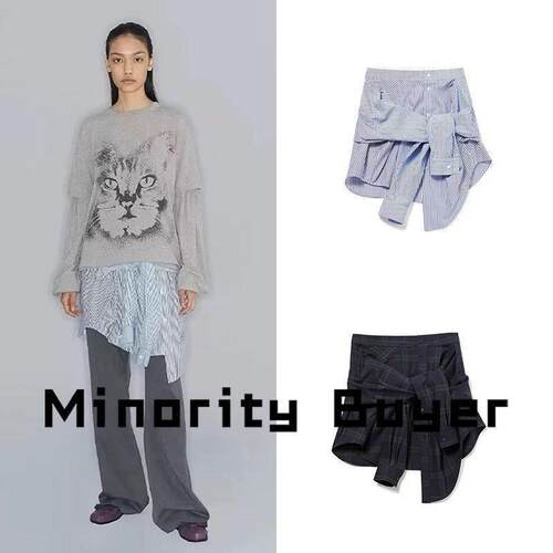 现货 买手店 OPEN YY 小众复古宽松百搭条纹格纹棉质半身裙衬衫裙