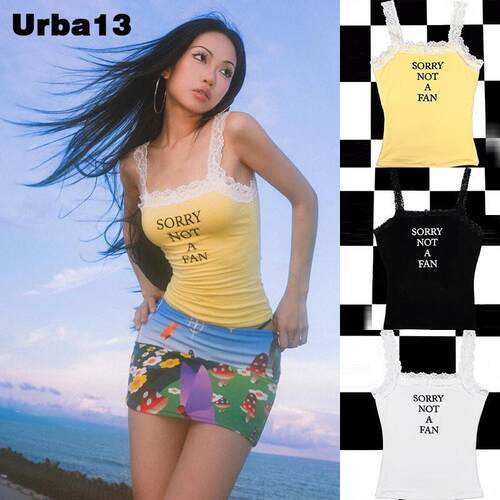 Urba13买手店现货正品Omighty背心蕾丝拼接弹力字母印花吊带上衣