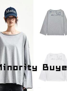 现货 买手店 MatinKim 街头风字母涂鸦露肩休闲慵懒长袖T恤女
