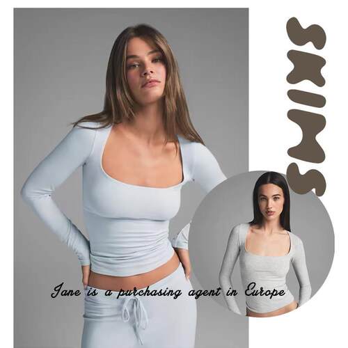 国现 美国直邮 SKIMS 25COTTON JERSEY SCOOP大方领长袖T恤打底衫