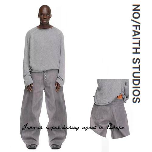 国现 美国直邮 No faith studios 灰色牛弯刀阔挺立体水洗牛仔裤
