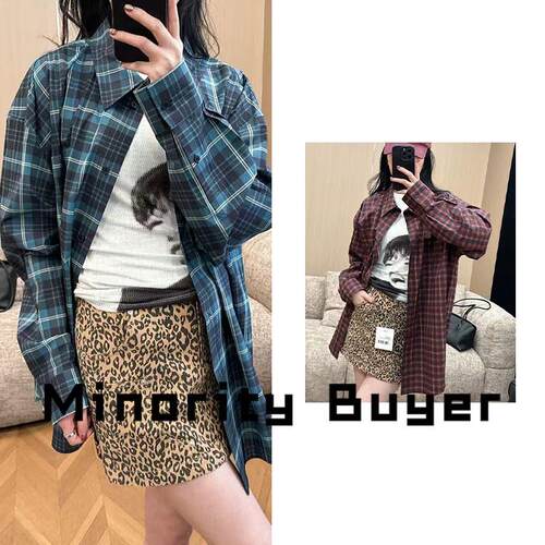 现货 买手店 pushBUTTON  25新款复古格纹长袖衬衫女上衣