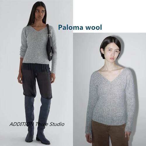 西班牙 Paloma wool 25秋冬款简约百搭纯色V领套头长袖针织衫毛衣