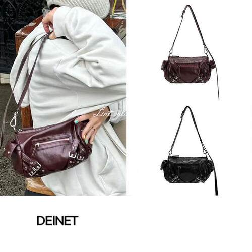 折扣 DEINET 复古机车包铆钉拉炼抽绳单肩包大容量托特包