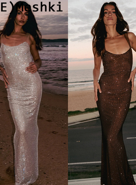 Lve买手店正品折扣澳洲Meshki连衣裙烫钻露背派对礼服吊带长裙