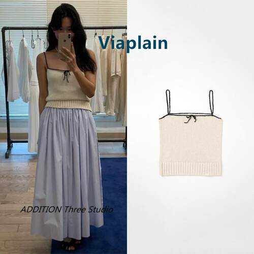 折扣 Viaplain 24春夏款fever同款甜美蝴蝶结吊带针织衫无袖背心