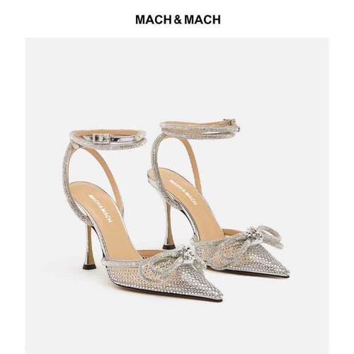 MACH & MACH  尖头一字带细跟双蝴蝶结浅口高跟鞋