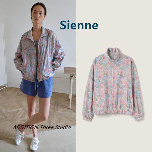 正品 Sienne 26春季新款复古个性水彩画玫瑰印花宽松休闲短外套女