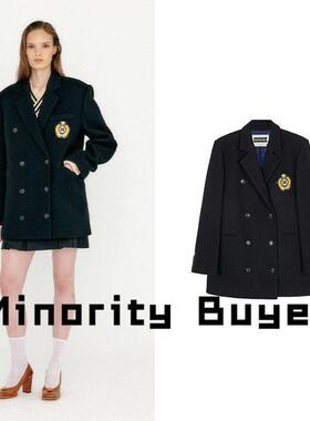 Minority买手店 EENK 22冬季新品学院风纯色双排扣胸章西装外套