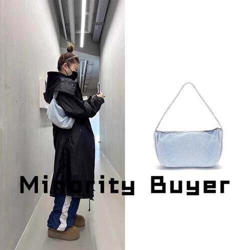 现货 买手店 Matin kim 字母刺绣水洗复古做旧牛仔单肩腋下手提包