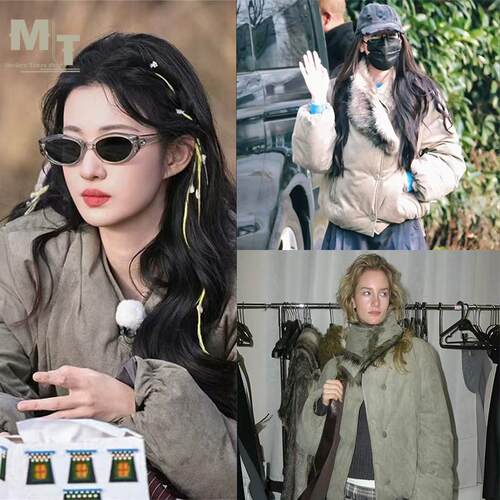 Dpercent迪丽热巴楚然同款可拆卸环保皮草围巾羽绒服外套