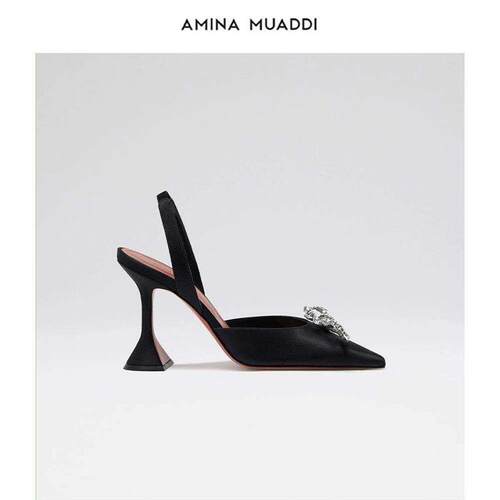 Amina Muaddi 尖头蝴蝶结裹脚露跟浅口高跟凉鞋