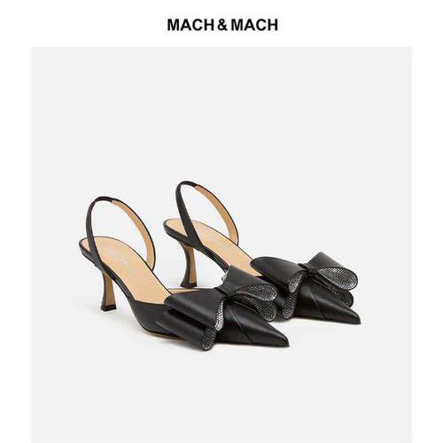 Mach & Mach 24新款蝴蝶结水钻凉鞋女士一字带高跟鞋