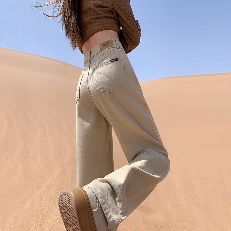 卡其色直筒牛仔裤女春秋季2025年新款高腰休闲宽松小个子阔腿裤子,女装/女士精品,大码裤装,淘宝优惠券,粉丝福利购,淘宝优惠卷