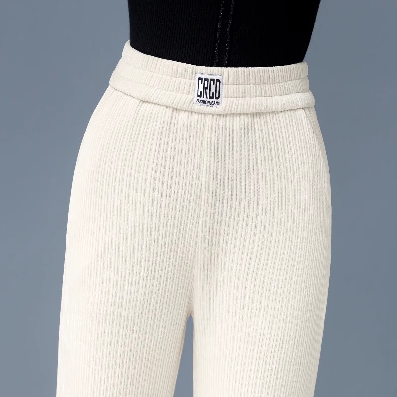 白色雪尼尔阔腿裤女加厚加绒窄版直筒女士2025年新款裤子秋冬女裤