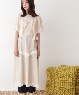 流苏拼接 度假风情 斗篷披肩领莱赛尔杨柳皱收腰连衣裙 N家 1.4w