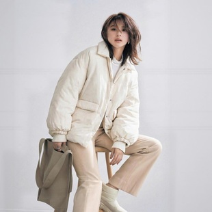 g1555~MO家 保暖美貌兼具 法国绒三防面料抽绳花苞下摆翻领羽绒服