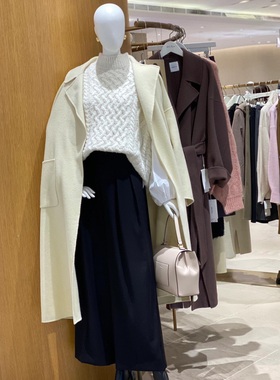 漫享时光温暖 MO家 高支羊毛手工双面呢Air Coat翻领系带大衣外套