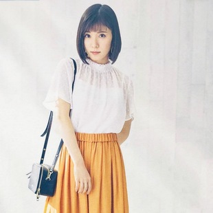 雪纺衬衫 R0pe松冈茉优着 可爱植绒波点薄纱透视短袖 减龄感 俏皮