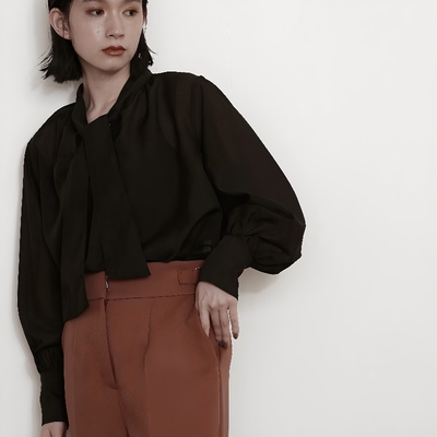 法式气质美学 N+重磅开篇 知性简而不减优雅飘带领珠光感气质衬衫