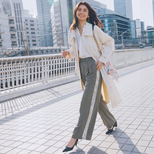 Cozyfit雅痞感~JS巨高人气~2WAY抽绳束口裤脚 条纹蕾丝西裤阔腿裤