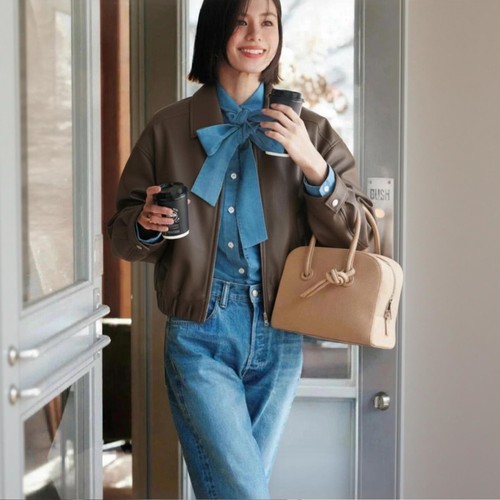 1.9w+R0se家 出场王'炸 气球花苞摆2WAY领环保蛋白光滑PU皮衣夹克