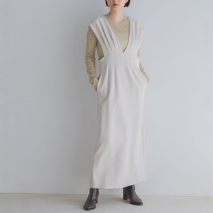 优雅通勤 叠穿神器 后开叉深V领捏褶宽肩带收腰连衣裙 ap@rt 1.4w