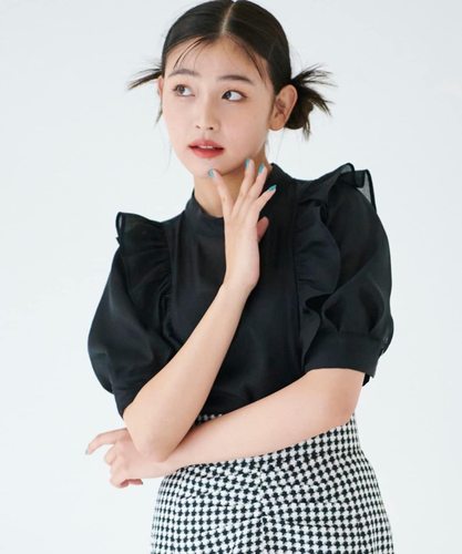 灵动荷叶边泡泡袖罩衫衬衫