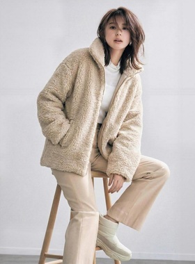 代1300+ green1abe1 轻盈柔软温暖摇粒绒 翻立领两穿拉链夹克外套