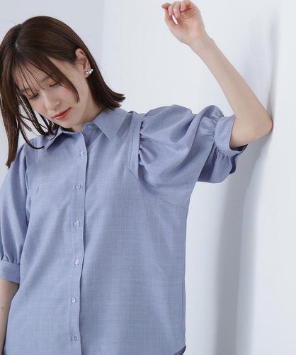 花苞袖正肩设计排扣翻领衬衫