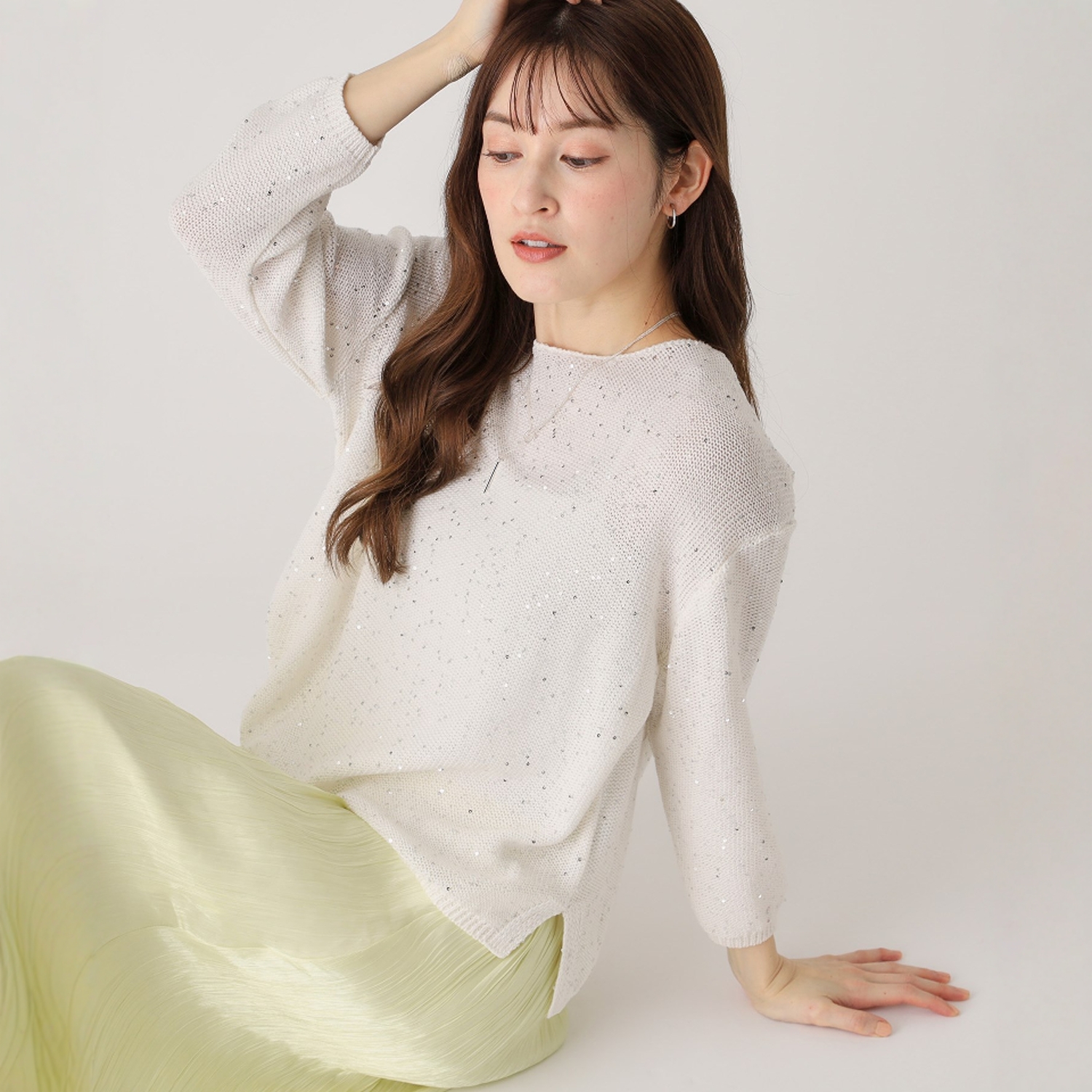 1.7w+c0up 银河繁星 客供琎口精美珠片纱 空气感船领仿麻感针织衫