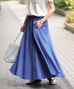 JS re1ume爆款 轻盈优雅姿态 百搭实穿荃棉条纹喇叭中长半身裙