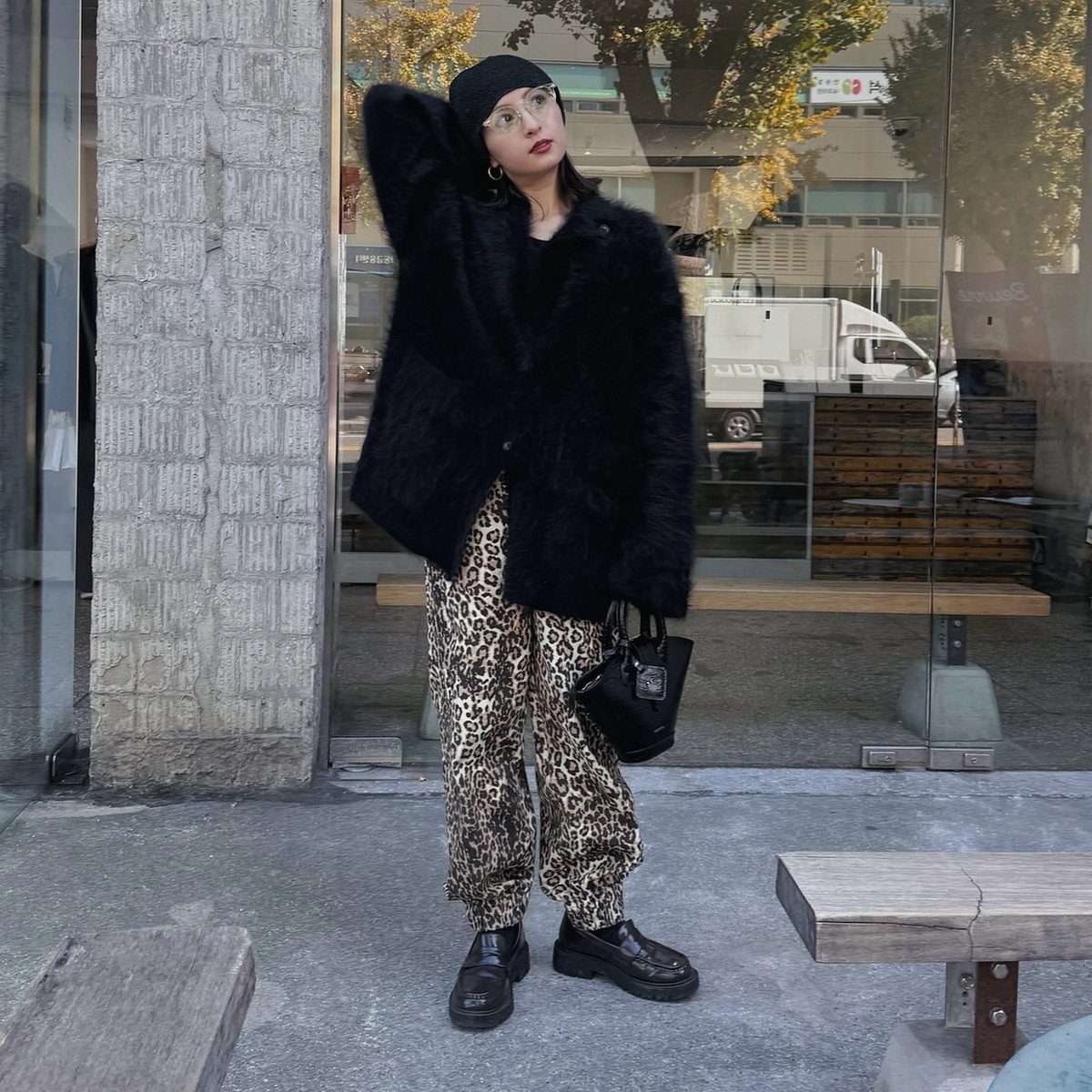 一秒get大长腿 B1B1超人气水洗荃棉复古美式豹纹束脚松紧腰休闲裤