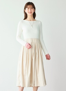 2.2w+L0un1e 优雅大气！好美好知性~法式船领捏褶拼接针织连衣裙