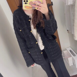 文雅金色纽扣羊毛外套 WOOL粗花呢搭古色古香 3.5W 香C微廓型