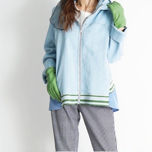 双材拼接螺纹连帽牛仔夹克外套 日常户外随意切换 1.4w 稀罕高端