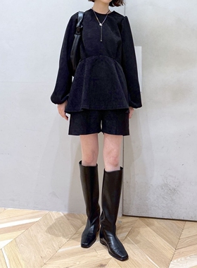 松弛都市时髦 STY1EM1XER超人气 温暖灯芯绒假两件式荷叶连体短裤