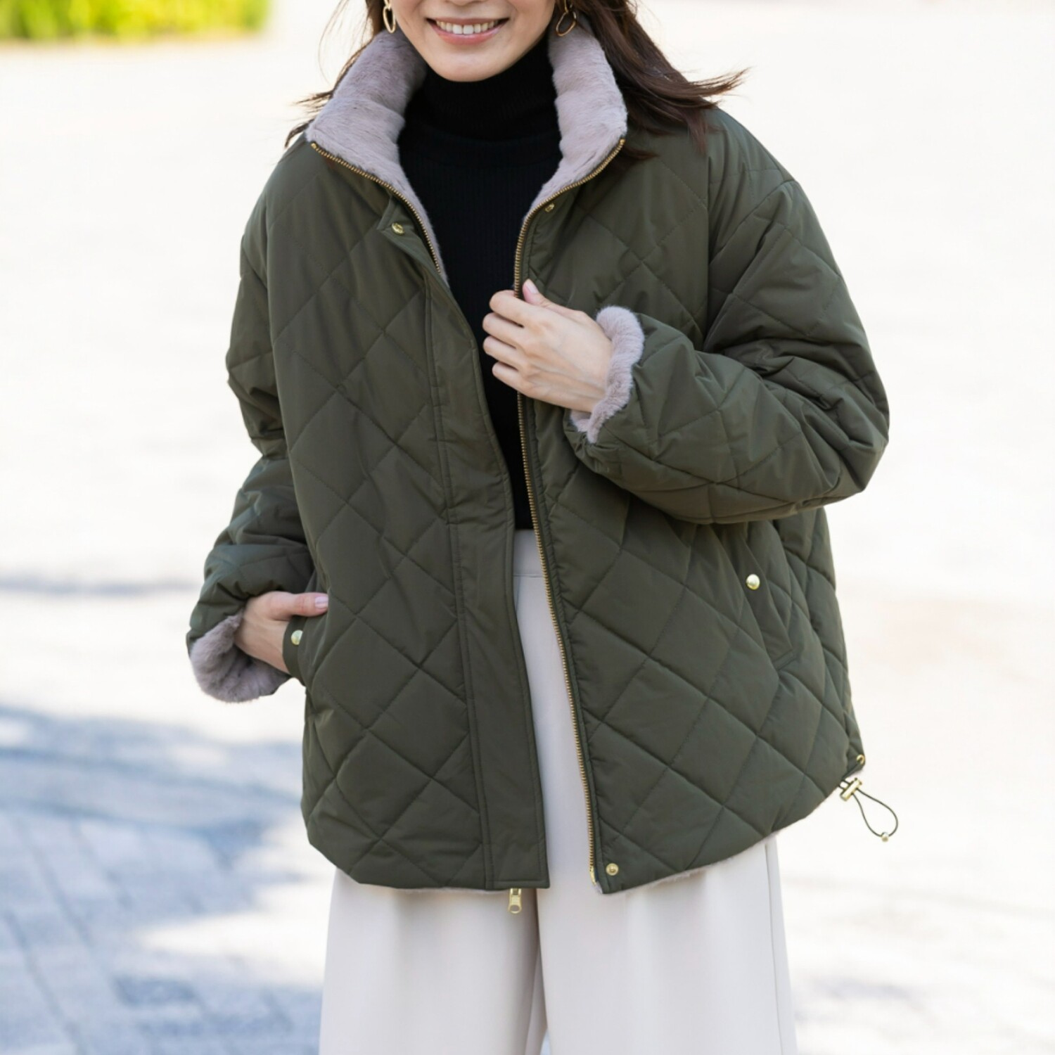 仅3件~【防水/防污/抗UV机能】中棉翻领内里温暖绒绗缝两面穿棉服