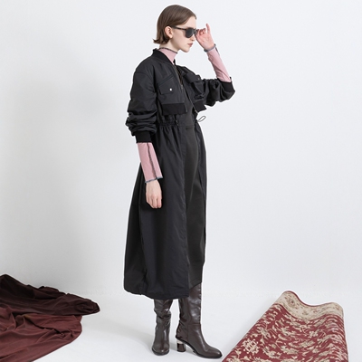 仅5件~2.5w+稀罕高端 巴恩工装风MA-1螺纹立领立体口袋收腰连衣裙