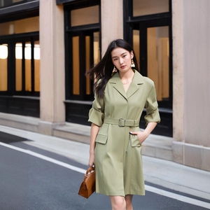 通勤西装裙！M家爆款 率性优雅！附腰带款个性时尚褶皱中袖连衣裙