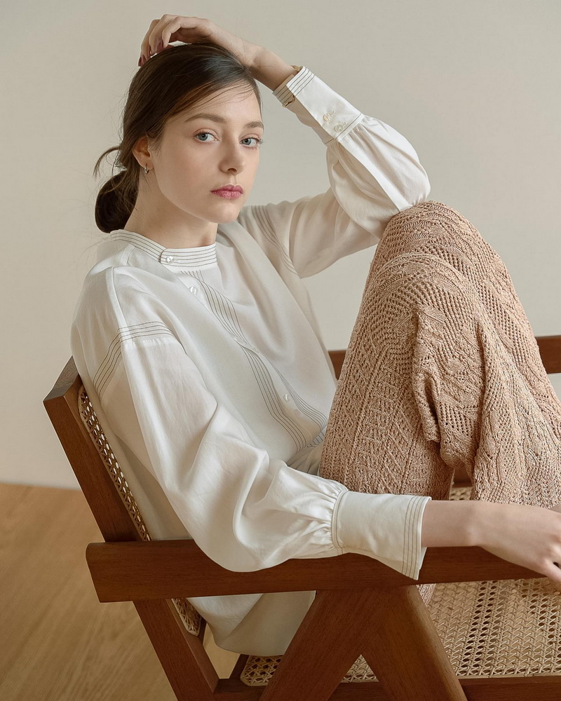 垂顺莱赛尔衬衫明线不对称门襟