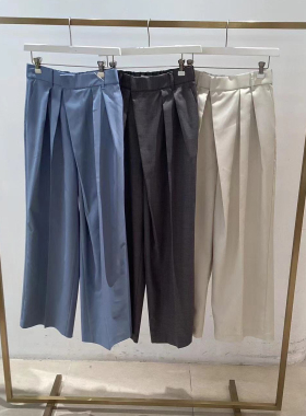 进店B败爆款 MO家 强建筑感立体打褶 斜边设计高腰干爽垂坠阔腿裤