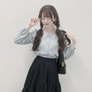 轻柔0压光泽感百搭衬衫 法式 彩色玫瑰刺绣大翻领 F家断货王 清新