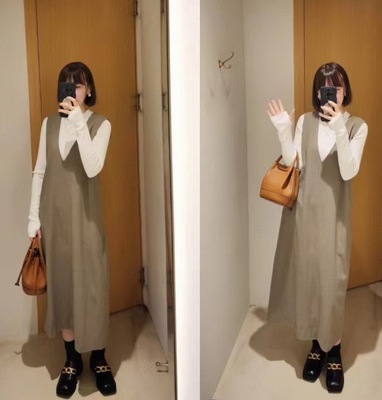 中长款优雅百搭深V背心连衣裙