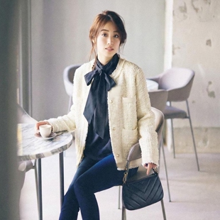 法式精緻名媛范！貌美粗花呢古色古香的文雅金扣流苏针织开衫外套