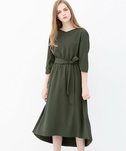 腰间系带连衣裙 21aw悠闲假期舒适褶皱中袖 1.4W N@noG端线@peri