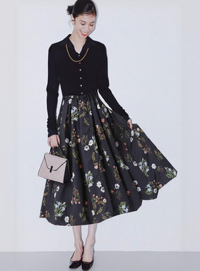 进店苾败~MO家  轻盈优雅松紧高腰复古印花气球花苞大裙摆半身裙
