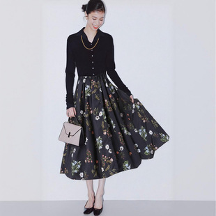 进店苾败 轻盈优雅松紧高腰复古印花气球花苞大裙摆半身裙 MO家